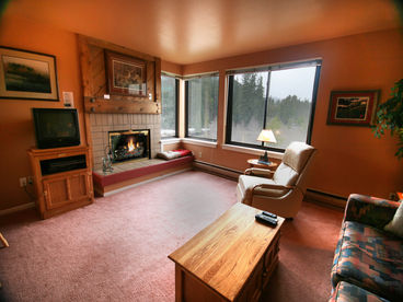 Living Area with Fireplace & TV