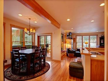 View from kitchen to dining and living area