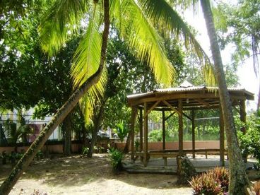 Perfectly manicured tropical garden/backyard overlooking the Atlantic Ocean