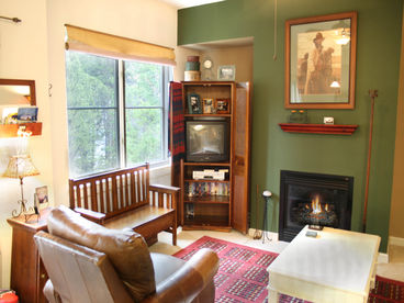 Living Area with Fireplace & TV