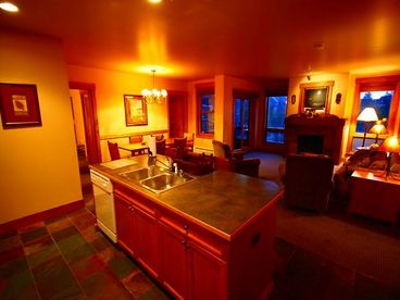 View from kitchen into living area