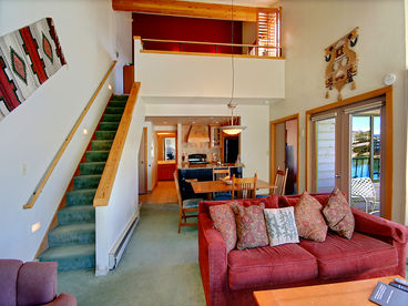 View up into the loft from the living room