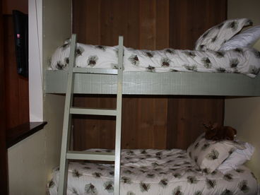 Kids love the twin bunk-bed, located in the alcove.  The bunks have flannel bedding that matches the master bedroom.  