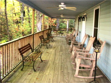 Wrap-around Porch with Rocking Chairs, Swing, Hammock, Table & 4 Chairs, Gas Grill, Outdoor Games