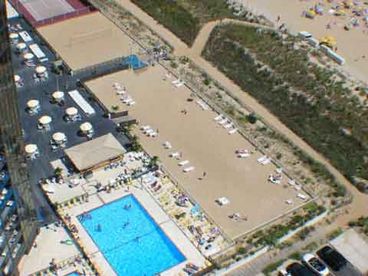 Aerial view of Oceanfront Pool and Private Beach area