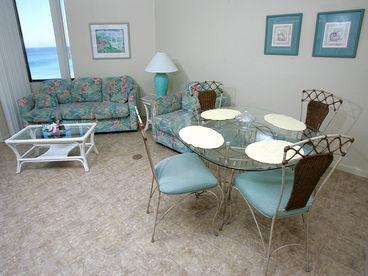 Living room with new ceramic tile floors.