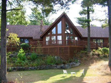 This is the main island lodge with a full deck around it and spectacular views.