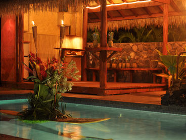 pool and cabana at night