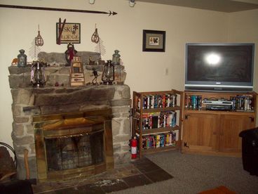 Stone fireplace. \