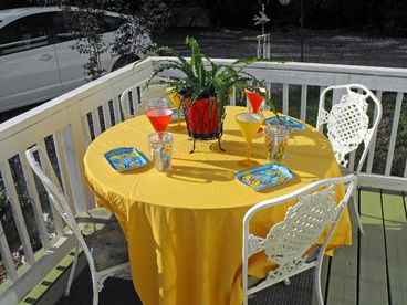 The outdoor living area is beautifully landscaped!