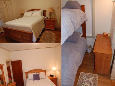 Queen beds in each bedroom,  Twin bunk bed in Anteroom off master bedroom