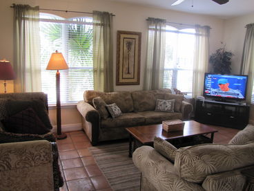 Big living room open to kitchen and dining room!