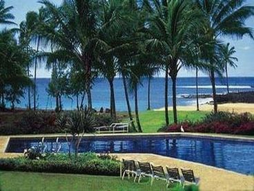 Manualoha\'s pool has a great view of Brennecke\'s Beach and makes it a favorite spot to relax.  (The water is warm!)