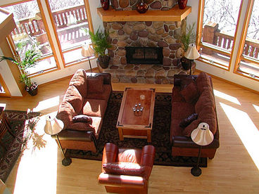 Living Room View  from Loft with Comfortable Furnishings