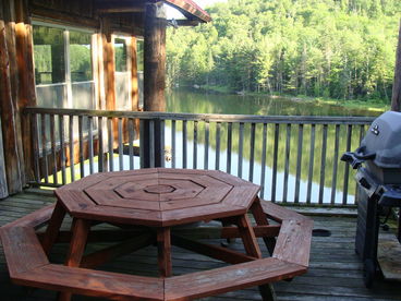 Picnic table, gas grill.  Amazing View