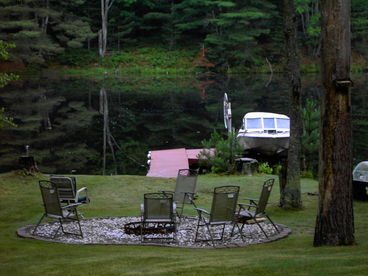 Lake Vie with fire pit and boat dock