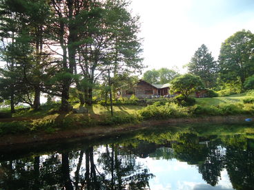 View from the pond looking up to the Lodge.