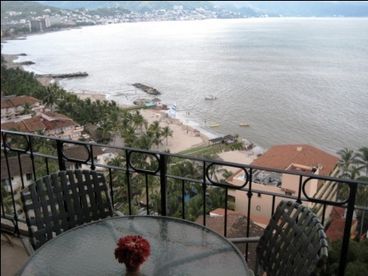 Sweeping views of Banderas Bay to the south from the balcony of this 17th floor condo