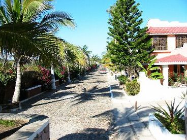 A shot of the cobblestone road that leads to the house.