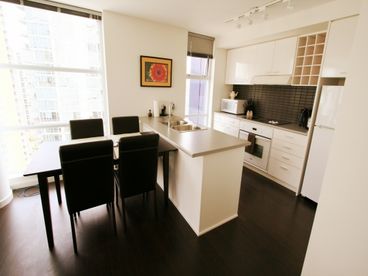 Bright kitchen, natural lighting, open concept