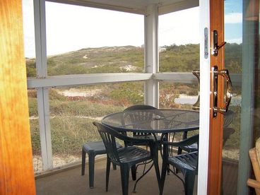 Grass covered dunes and the ocean beyond