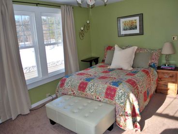 Front bedroom with views of Okemo. TV. Plenty of bureau and closet space.