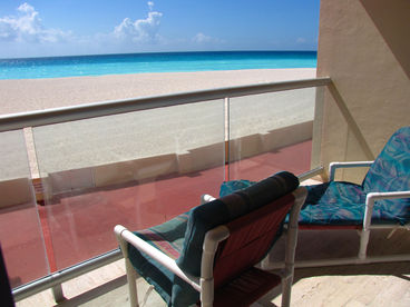 Our units are oceanfront and have a private balcony with an incredible view of the powder white sand beach we are located on and the turquoise Caribbean water.