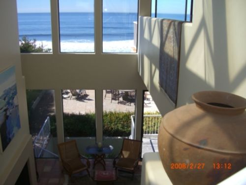 Great Room with 20 foot glass roof. Pacific Ocean view.