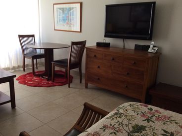 Dining table, teak dresser, 40\