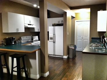 Large, fully equipped kitchen.