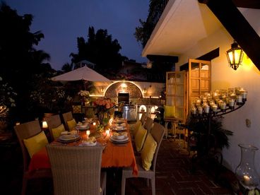 Night shot dinner on the patio outside