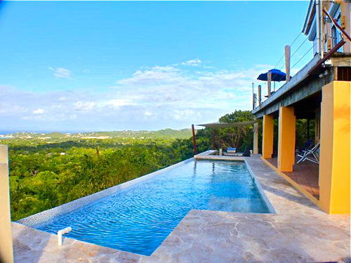 Vieques vacation villa gallega with infinity pool, totally made with 5000 years old fossil stone, using no chlorine and NASA technology to purify the water. The water is so pure you can drink it.