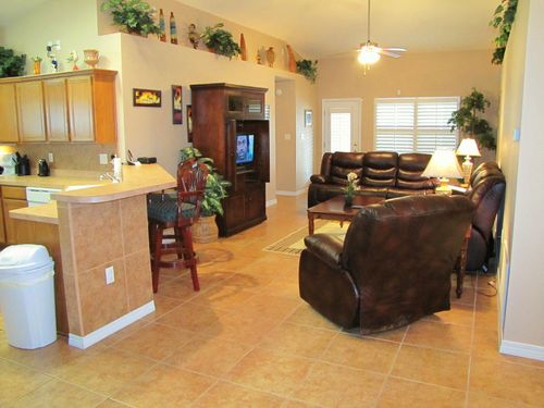 Leather furniture and open floor plan!