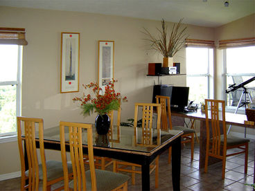 Our Cedar Key FL Villa has a dining table that seats six comfortably and a computer for guest use. Also WIFI is available for your exclusive use.