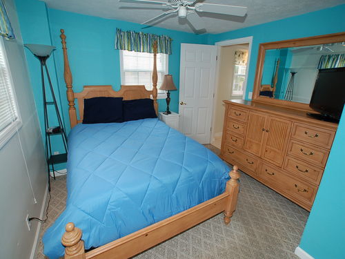 Master Bedroom with bath, tv and ceiling fans for your comfort