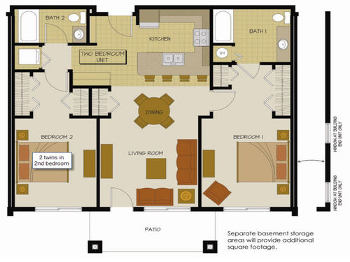 Floor Plan for 2bed/2ba condo at WIdlhorse Meadows - First Tracks