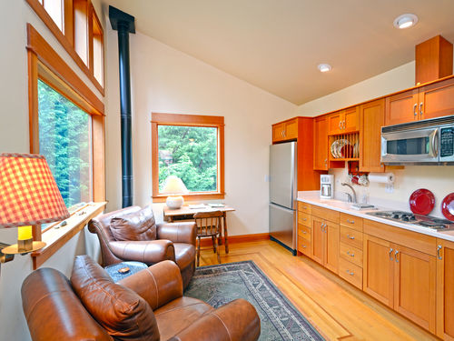 Kitchen and Living Area, fir cabinets and trim throughout