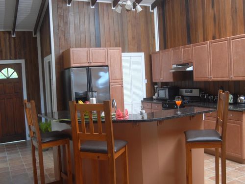 Fully Equipped Kitchen with large stainless steel refrigerator, gas cooker, microwave, kettle, blender, toaster and all kitchenware required.