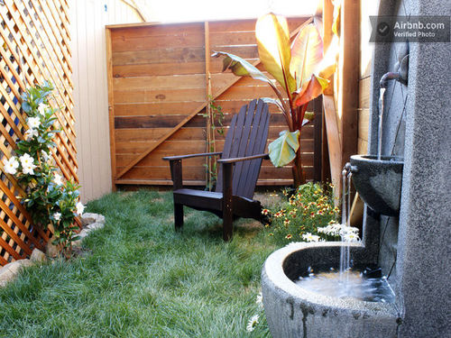 Tranquil Courtyard with gurgling fountain.  Sit out here and enjoy the sun, a glass of wine and the sounds of the birds.  Beautiful mountain views.