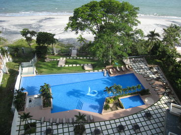 Looking down at the pool