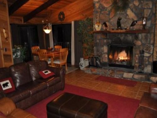 Living Room with Rock Fireplace