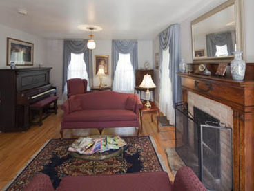 Living room with working fireplace