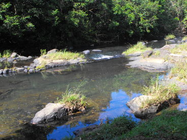 There is a path that takes you down to the river Where you can enjoy a deep on hot days.