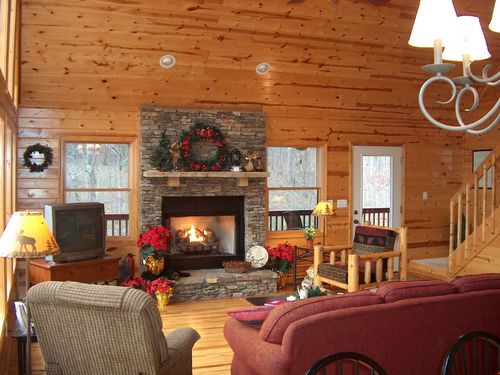 Great room with fireplace and hi-def TV.