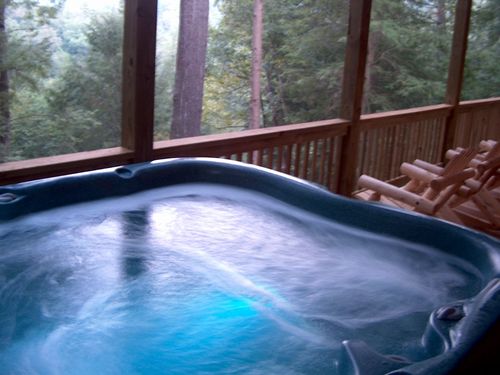 Hot tub facing the creek.