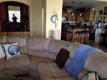 Living room with color TV & ocean view. 