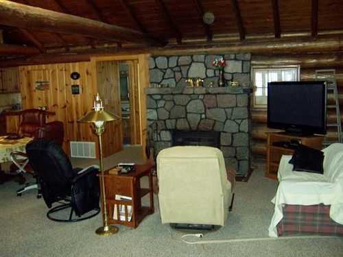 Main living area with gas fireplace and TV