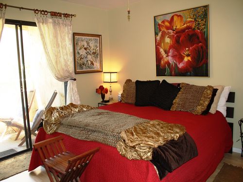 Master Bedroom is equipped with King Bed, Private Patio, Large Closet & Dresser.