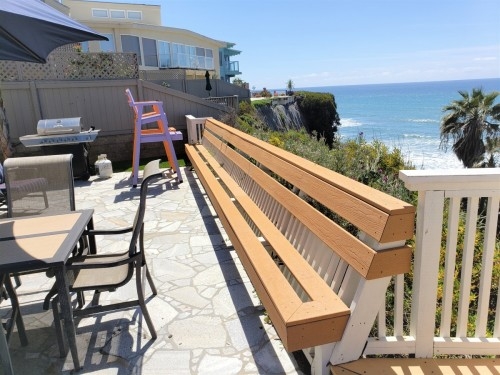 Sit along the Oceanfront on the lengthy bench, or in the comfy patio chairs. 