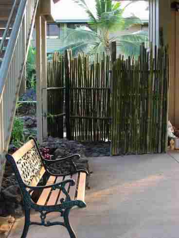This Bamboo Outdoor Shower has both hot and cold water. This is a great place to rinse off as well as clean skorkel and dive gear.